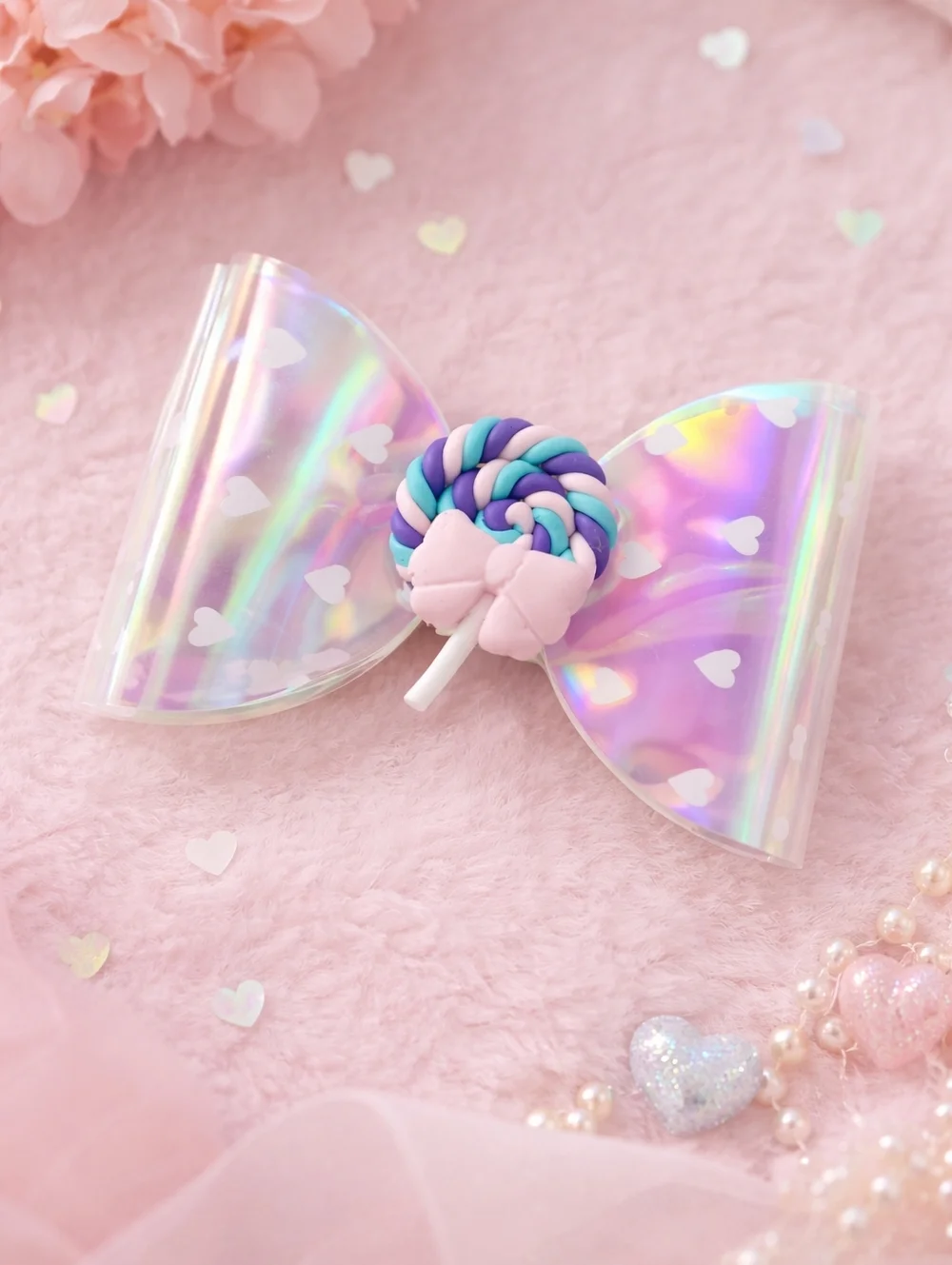 Holographic Lollipop candy bow kids girl kawaii barbiecore